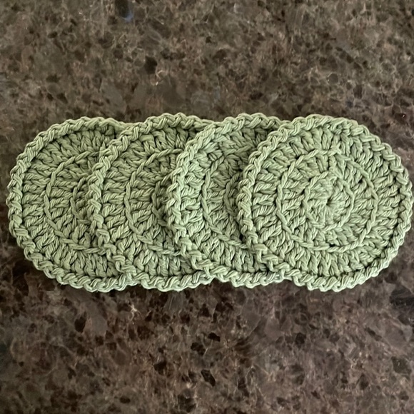 Crochet Coaster & Doily Set - Hand Crafted Crochet - 100 % Cotton - Sage Green - Picture 6 of 8